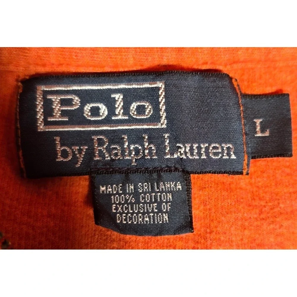 Polo Ralph Lauren Mens L Orange 1/4 Zip Cotton Pullover Sweater Pony Preppie 958
